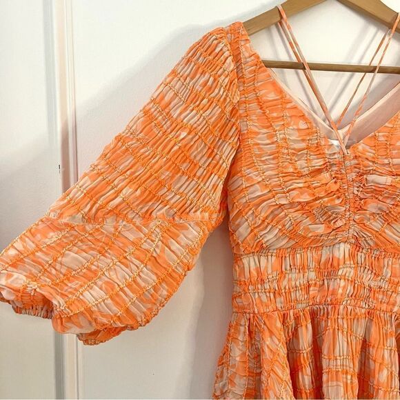Jonathan Simkhai Chiffon Mini Dress in Orange and Cream, Size Small, NWT - Picture 7 of 12